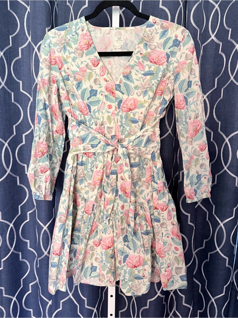La Vie by Rebecca Taylor Floral V-Neck Tie-Waist Dress Size XS B19